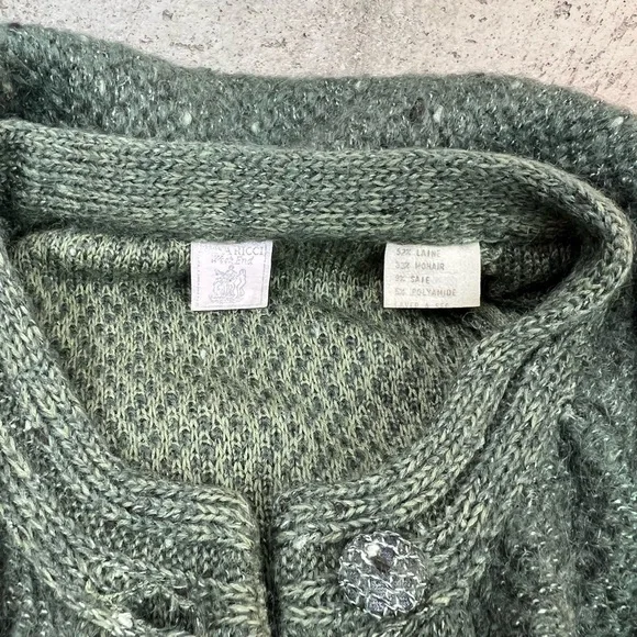 Rare 70s Luxury Nina Ricci West End Forest Green Mohair Scarf Long Sweater Coat - Picture 3 of 16